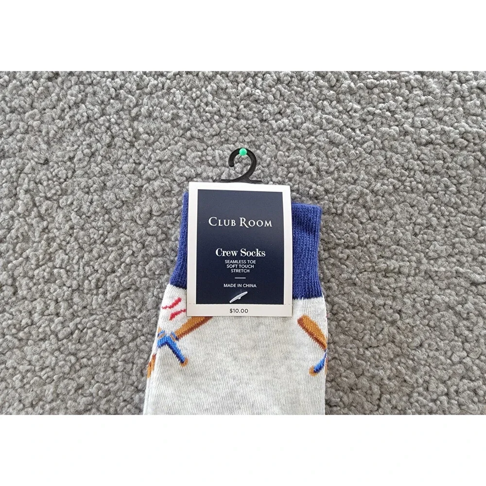 Club Room Cocktail & Baseball Crew Socks Men's One Size Black/Grey 2 Pairs